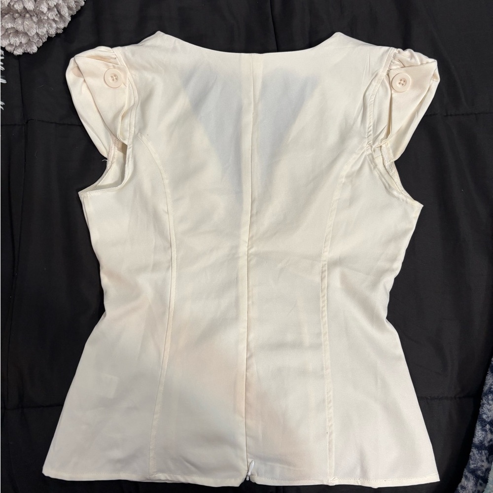 FAVLUX Cream Flutter Sleeve Peplum Blouse - Picture 2 of 3